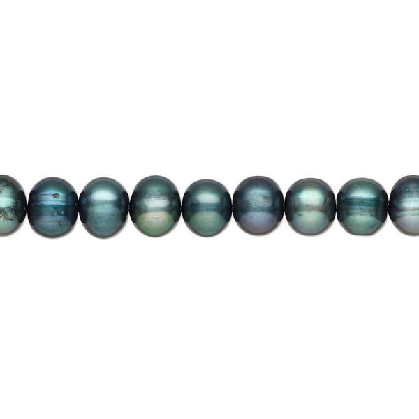 Pearl, cultured freshwater pearl (dyed), spruce, 5-7mm semi-round, C grade, Mohs hardness 2-1/2 to 4. Sold per 15" strand, approximately 75 beads. image number 0