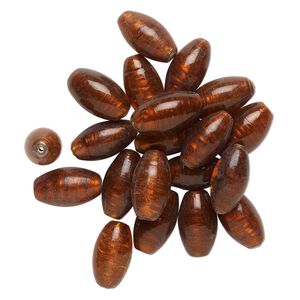 Bead, lampworked glass, translucent dark red-orange, 25x14mm oval with copper-colored glitter. Sold per pkg of 20.