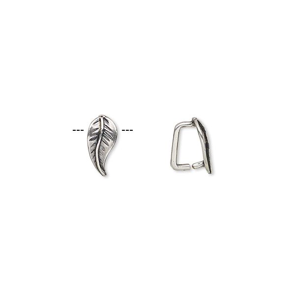 Bail, ice-pick, antique silver-plated brass, 9x4.5mm leaf, 5.5mm grip length. Sold per pkg of 2. image number 0
