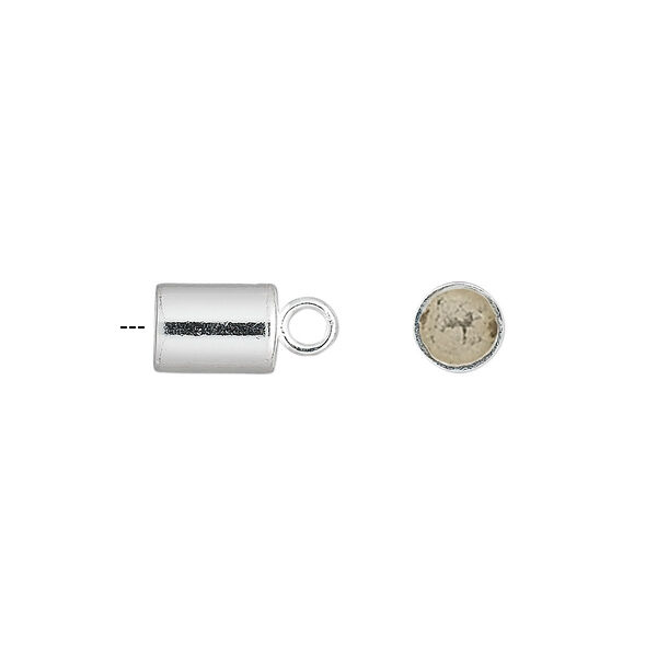 Cord end, glue-in, sterling silver, 8x6mm cylinder, 5mm inside diameter. Sold per pkg of 2. image number 0