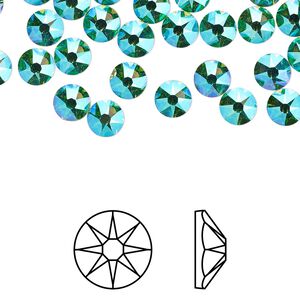 Flat back 144pk peridot shimmer foil back, Crystal Passions® 4.6-4.8mm rose round SS20 2088