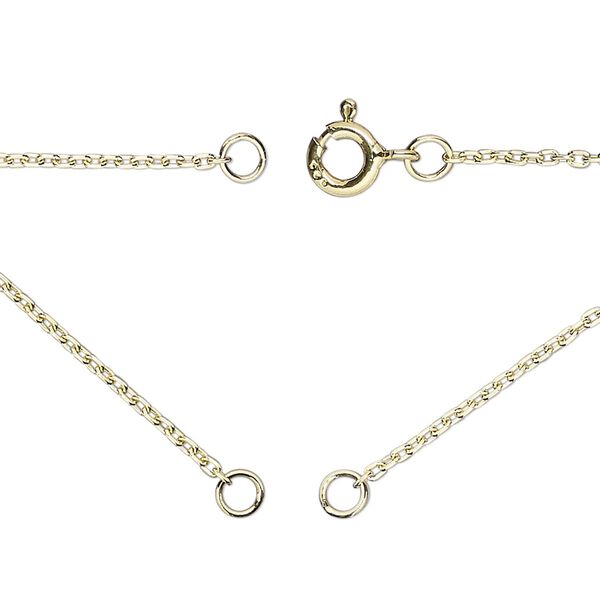 Sterling silver "vermeil" 1pkg1, 1.2mm cable chain necklace component, 16.75 inch / 5mm springring clasp / 3.5mm jump ring gold-plated image number 0