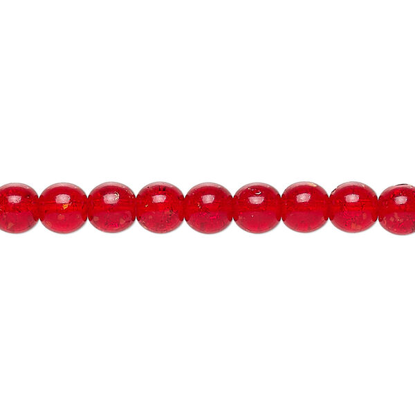 Bead, Czech crackle glass druk, ruby red, 6mm round. Sold per 15-1/2" to 16" strand, approximately 65 beads. image number 0