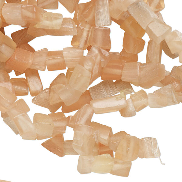 Bead, cat's eye glass (fiber optic glass), peach, small chip. Sold per 32-inch strand. image number 0