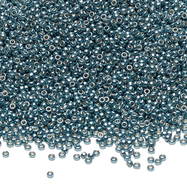 Seed bead, Miyuki, glass, pkg/250g, #15 rocaille, Duracoat® opaque galvanized dark seafoam, (RR-4217). image number 0