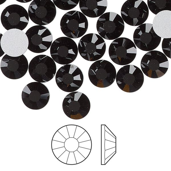 Flat back 12pk jet foil back, Preciosa Viva 12® Czech crystal rhinestone 7-7.3mm chaton rose round SS34 image number 0
