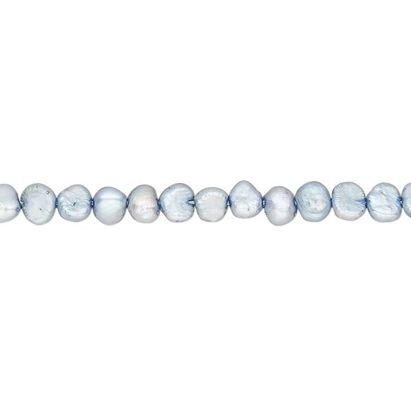 Pearl, cultured freshwater pearl (dyed), light blue steel, 3-4mm flat-sided potato, D grade, Mohs hardness 2-1/2 to 4. Sold per 15-inch strand, approximately 105 beads. image number 0