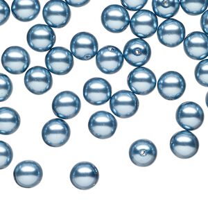 Bead druk Czech pearl-coated glass 60pk 6mm round, opaque sky blue