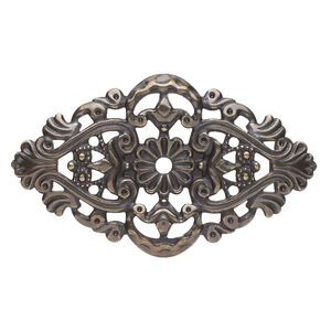 Focal, antique gold-plated steel, 59x35mm single-sided wavy flat oval with 3mm center hole. Sold per pkg of 6.