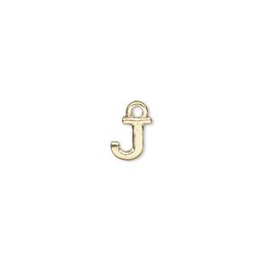 Charm, gold-finished "pewter" (zinc-based alloy), 8x7.5mm alphabet letter J. Sold per pkg of 2.