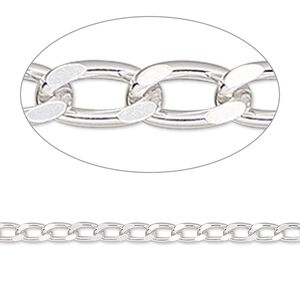 Chain 1pkg1 sterling silver curb, 2.8mm long, 5 foot unfinished