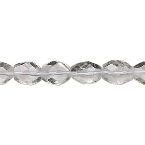 Quartz crystal 1pkg1, hand-cut faceted oval bead natural 15.5-16 inch 8x6mm