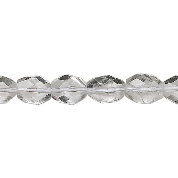 Quartz crystal 1pkg1, hand-cut faceted oval bead natural 15.5-16 inch 8x6mm image number 0