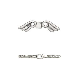 Bead, antiqued sterling silver, 24x6.5mm double-sided wings. Sold individually.