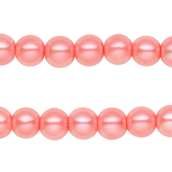 Bead, glass pearl, salmon, 7-8mm round. Sold per pkg of (2) 15-inch strands, approximately 100 beads. image number 0
