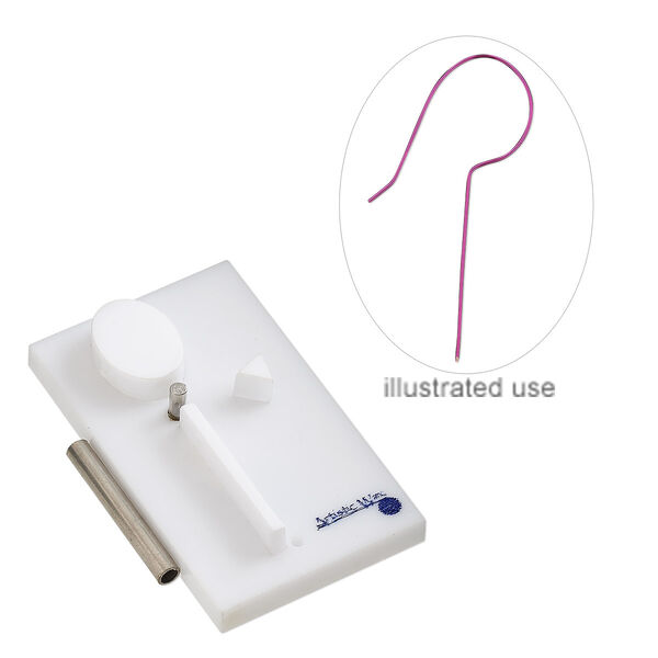 Jig, Artistic Wire® Findings Forms™, Beadalon®, long-shank ear wire, acrylic / steel / stainless steel, white and blue, 2 x 1-1/4 inch rectangle. Sold per 2-piece set. image number 0