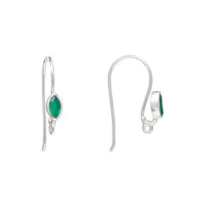 Sterling silver / green onyx 1pkg2, marquise ear wire, fishhook / closed loop 22 gauge 18mm / 6x3.5mm