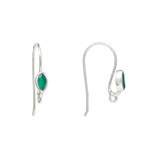 Sterling silver / green onyx 1pkg2, marquise ear wire, fishhook / closed loop 22 gauge 18mm / 6x3.5mm image number 0