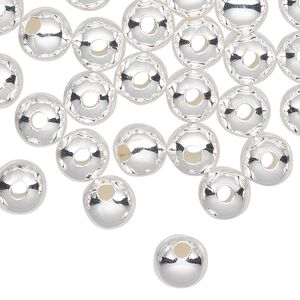 Bead, silver-plated steel, 8mm round. Sold per pkg of 100.