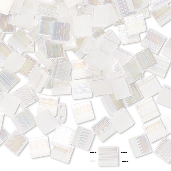 Seed bead, TILA®, glass, pkg/250g, 5mm full tila square, translucent silk luster white pearl, (TL-2549). image number 0