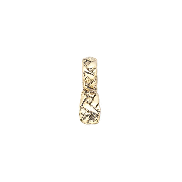 Bail, ice-pick. pewter (tin-based alloy), pkg/1, antique gold plate, 16x10mm with weave design, 5mm grip length. image number 1