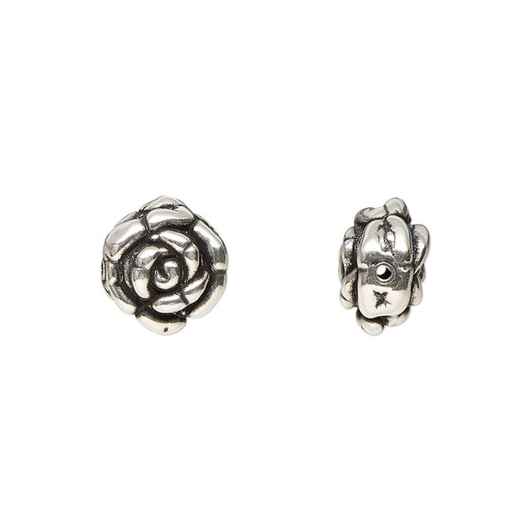 Bead, JBB Findings, antiqued sterling silver, 10x7mm electroformed rose. Sold individually. image number 0