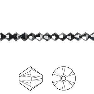 Bead 48pk jet hematite, Crystal Passions® 4mm bicone 5328