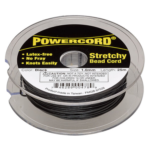 Cord, Powercord®, elastic, black, 1mm, 14-pound test. Sold per 25-meter spool. image number 0