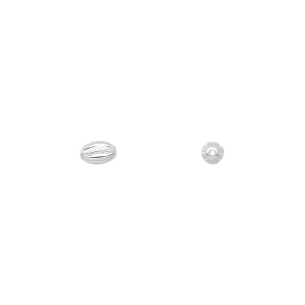 Bead, silver-plated brass, 5x3mm corrugated oval. Sold per pkg of 100. image number 0