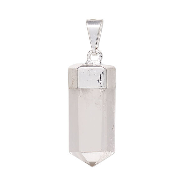 Pendant quartz crystal 1pk 20x10mm-25x12mm hand-cut faceted point, natural, silver plate image number 0