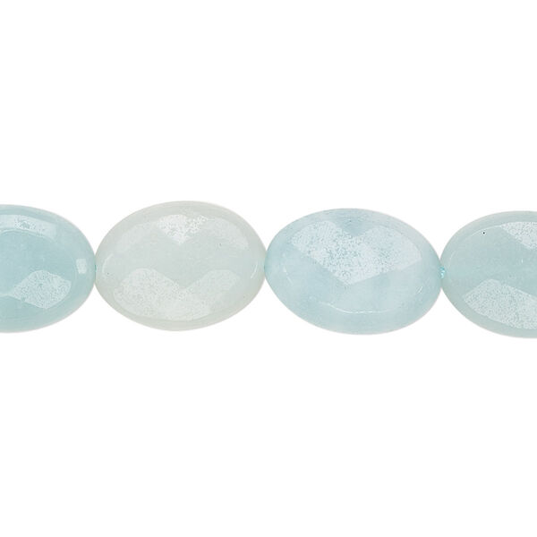 Bead, amazonite (natural), light to dark, 14x10mm faceted flat oval, B grade, Mohs hardness 6 to 6-1/2. Sold per 15-1/2" to 16" strand. image number 0