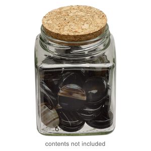 Bottle, glass and cork, clear, 2-3/4x3-1/2 inch square with cork stopper and 2-inch opening. Sold individually.