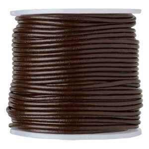 Cord, leather (dyed), brown, 1.4-1.6mm round. Sold per 25-yard spool.