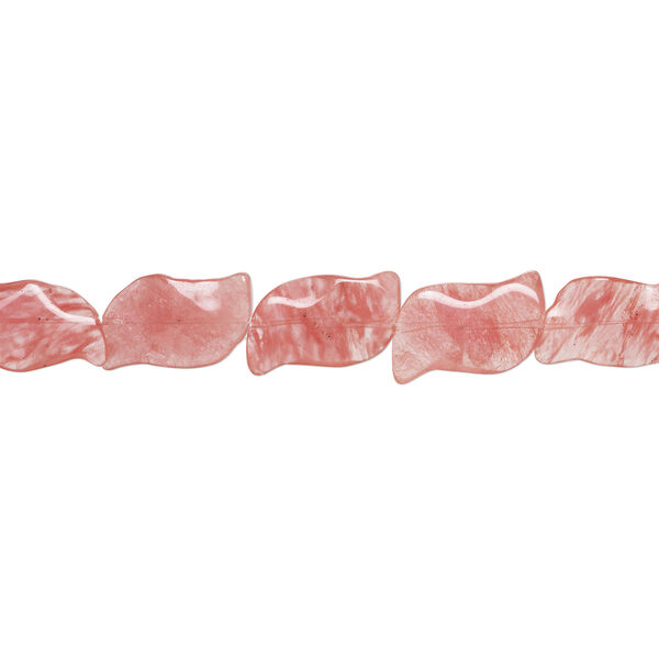 Bead, cherry "quartz" glass 1pkg1, 40x25mm-41x26mm wavy curve, 15 inches. image number 1