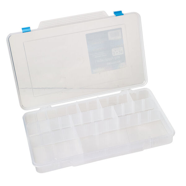 Organizer box, The Beadery®, 1pkg1, plastic, clear / blue, 14 x 9 x 1-3/4 inches with 3 to 28 adjustable compartments (2186). image number 2