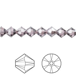 Bead 24pk light amethyst satin, Crystal Passions® 6mm bicone 5328