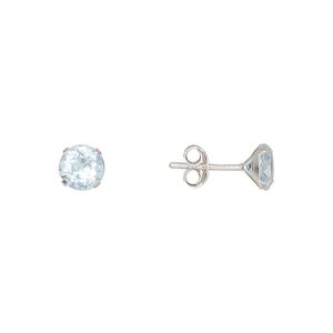 Earstud, Create Compliments®, sterling silver and topaz (irradiated), 6mm round. Sold per pair.