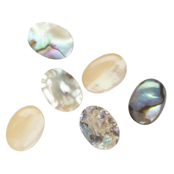 Cabochon, abalone shell (coated), 15x11mm non-calibrated oval, Mohs hardness 3-1/2. Sold per pkg of 6. image number 0