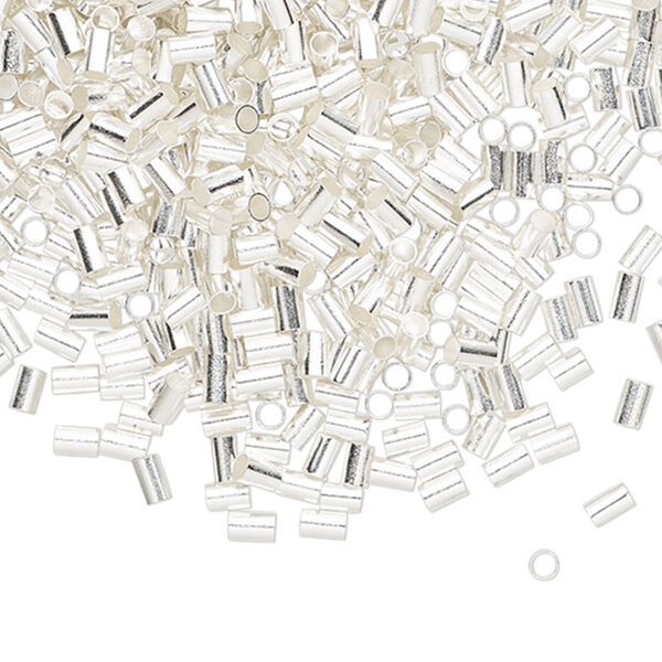 Crimp, silver-finished brass, 3x2mm round tube, 1.4mm inside diameter. Sold per pkg of 1,000. image number 0