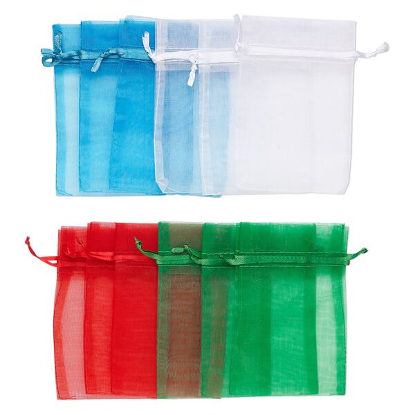 Pouch, organza, assorted colors, 4-1/2 x 3 inches with drawstring closure. Sold per pkg of 12. image number 0