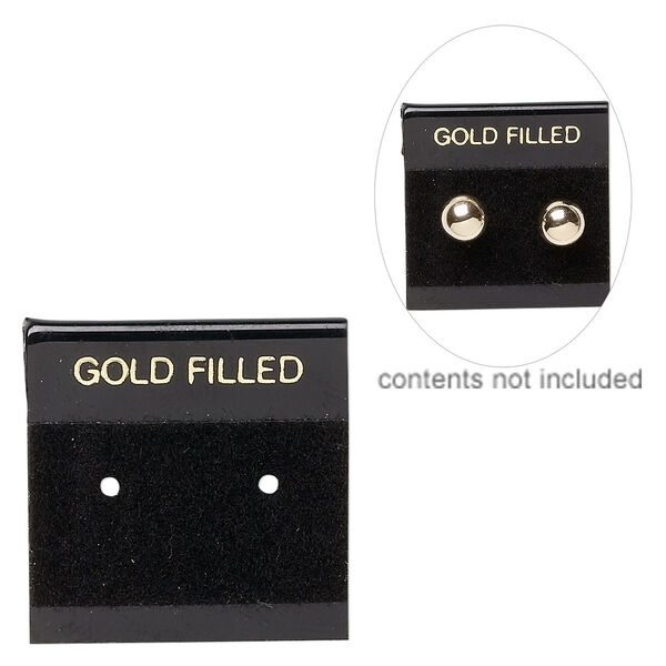 Earring card, flocked plastic, black and gold, 1x1-inch square with "GOLD FILLED." Sold per pkg of 25. image number 0