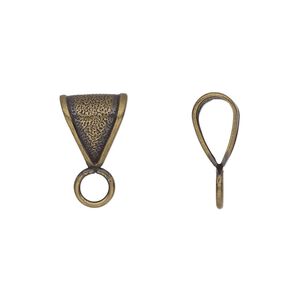 Bail, antique gold-plated brass, 11x10mm double-sided textured with closed loop. Sold per pkg of 20.