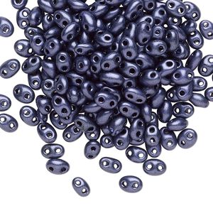 Seed bead, Preciosa Twin™ Czech glass, pkg/250g, 5x2.5mm oval, opaque eggplant terra pearl black, (28928).