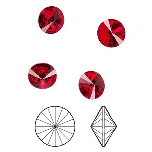 Chaton 8pk light Siam foil back, Crystal Passions® 8.16-8.41mm rivoli SS39 1122