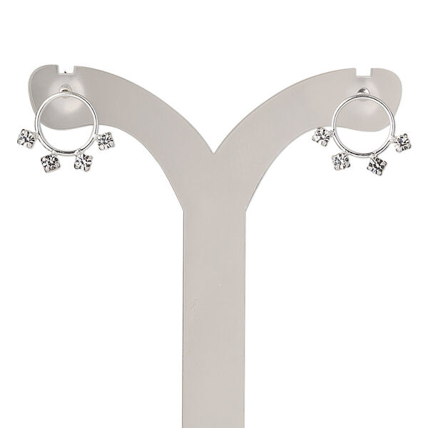Earstud, Create Compliments®, sterling silver and crystal, clear, 13x10.5mm. Sold per pair. image number 0