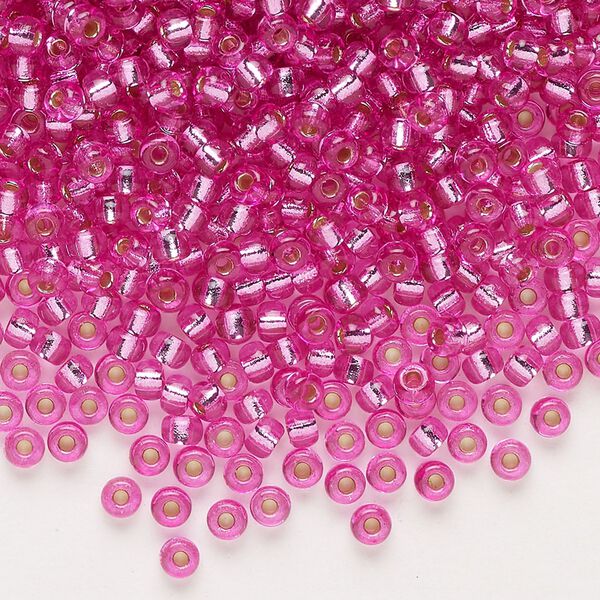 Seed bead, Miyuki, glass, pkg/50g, #8 rocaille, Duracoat® opaque silver-lined pink parfait (RR-4267). image number 0