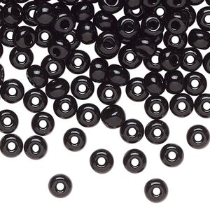 Seed bead glass 1pk #4 round, 50 gram opaque black