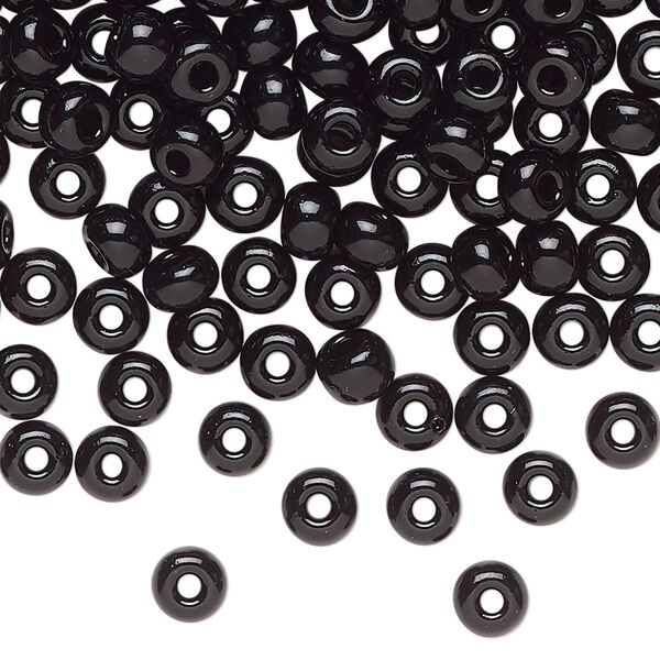 Seed bead glass 1pk #4 round, 50 gram opaque black image number 0