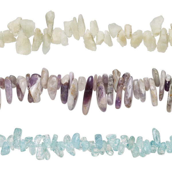 Bead mix, multi-gemstone (natural / dyed / heated / irradiated / manmade) and glass, large to gigantic top-drilled chip with 0.5-1.5mm hole, Mohs hardness 3 to 7. Sold per pkg of (3) 13-inch strands. image number 0