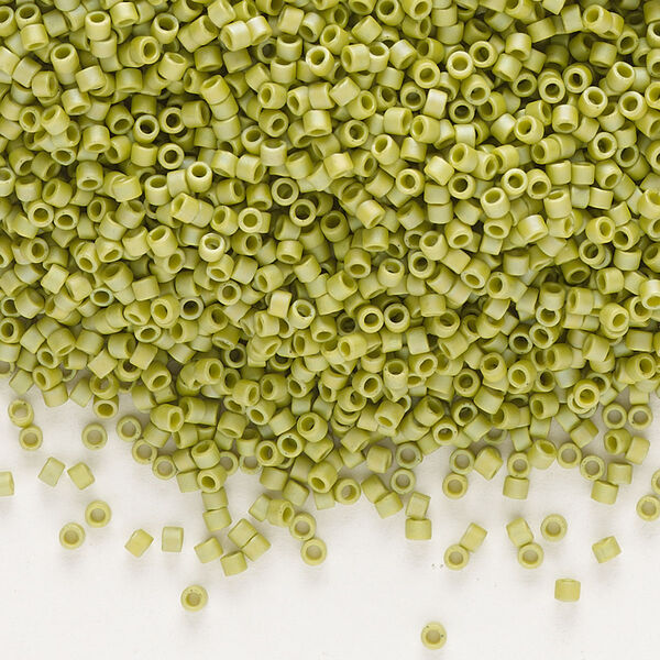 Seed bead, Delica®, glass, pkg/7.5g, #11 round, opaque matte rainbow seaweed green (DB-2309). image number 0